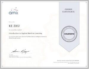 Certificate Introduction to Applied Machine Learning