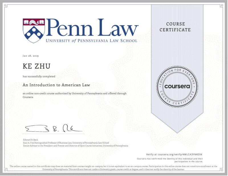 Certificate An Introduction to American Law