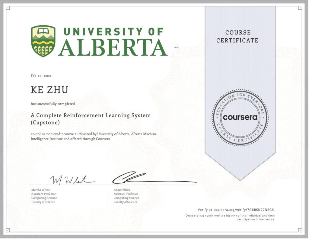 Certificate A Complete Reinforcement Learning System
