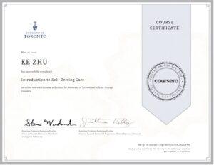 Certificate Introduction to Self-Driving Cars