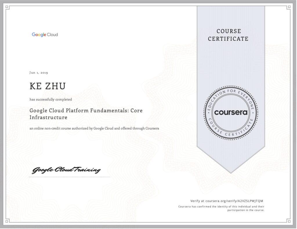 Certificate Google Cloud Platform Core Infrastructure