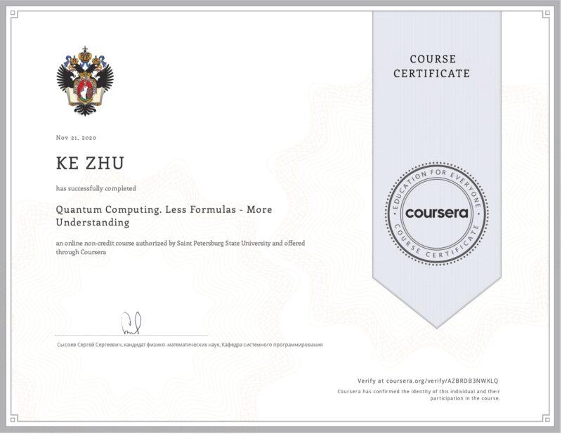 Quantum Computing Less Formulas - 🔥 My #31 course certificate from