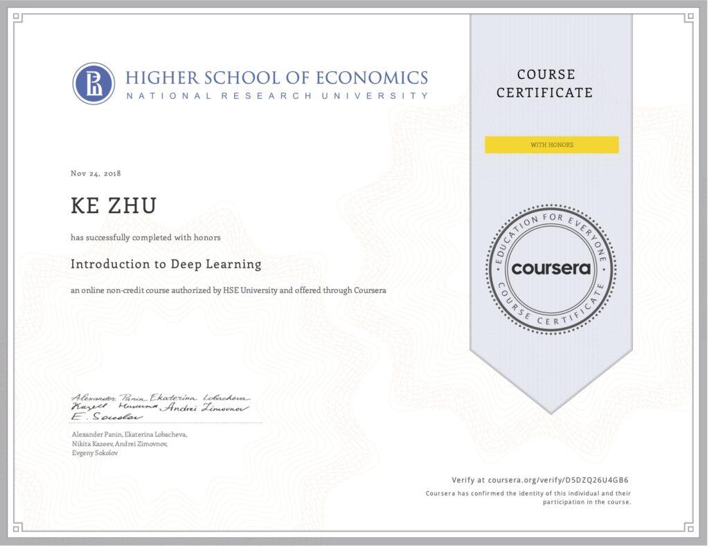 Certificate Introduction to Deep Learning