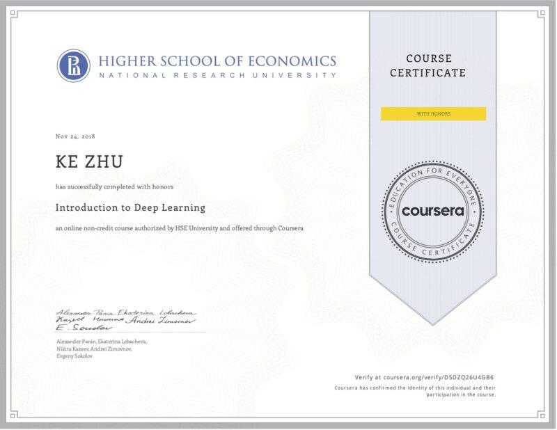 Certificate Introduction to Deep Learning