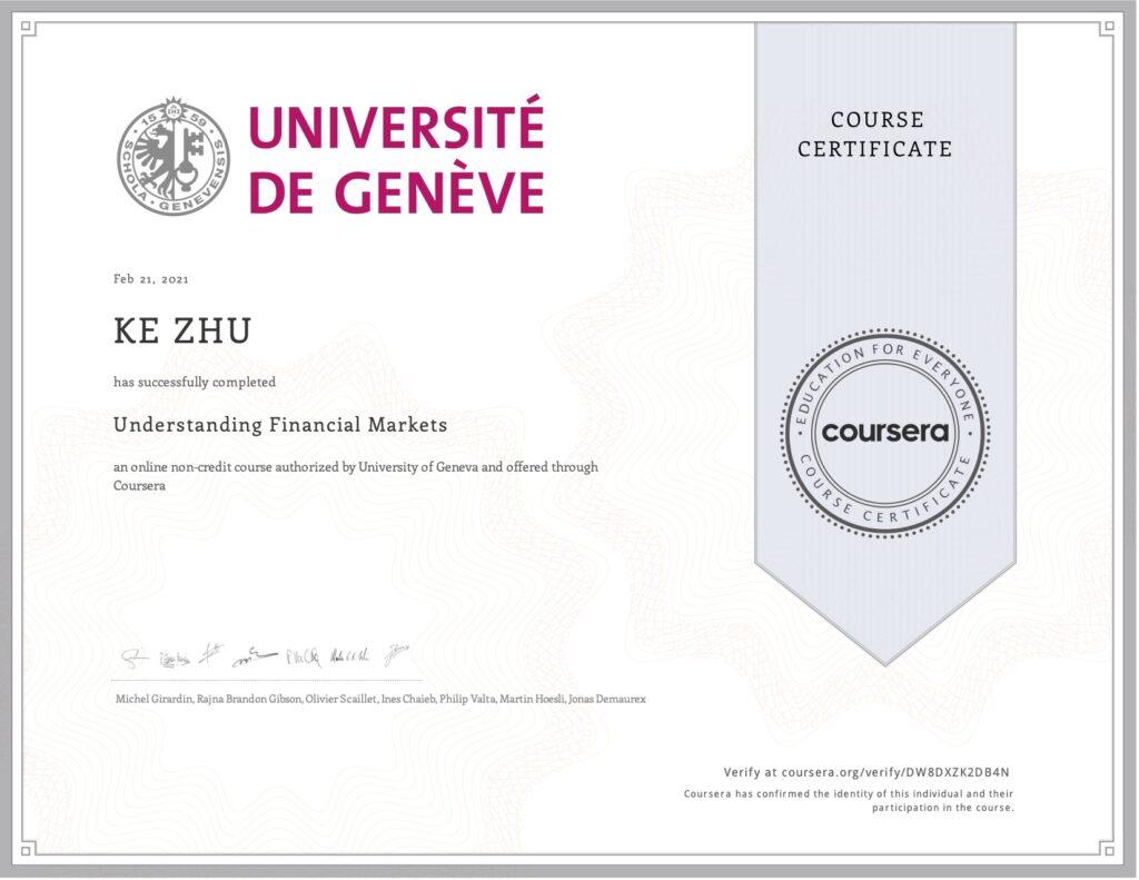 Certificate Understanding Financial Markets