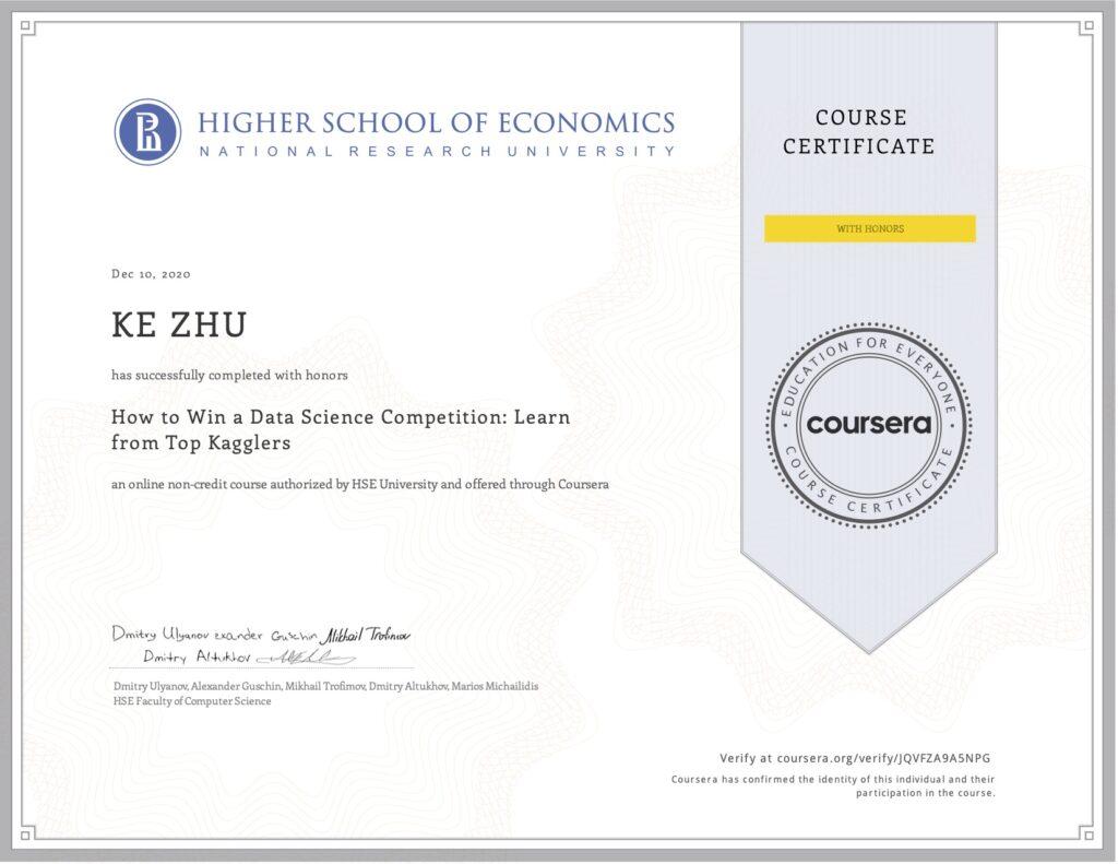 Certificate How to Win a Data Science Competition