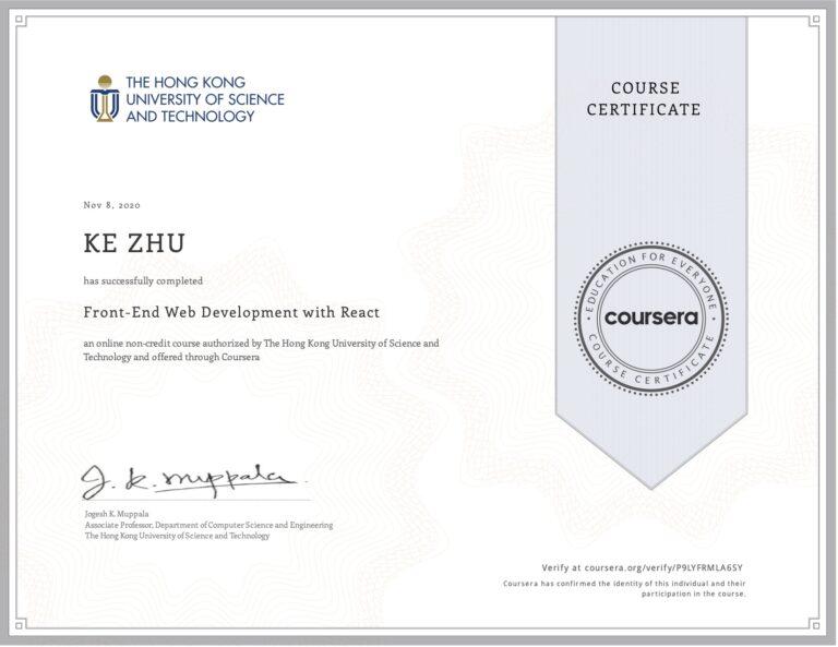 Front-End Web Development React - 🥨 My #29 course certificate from