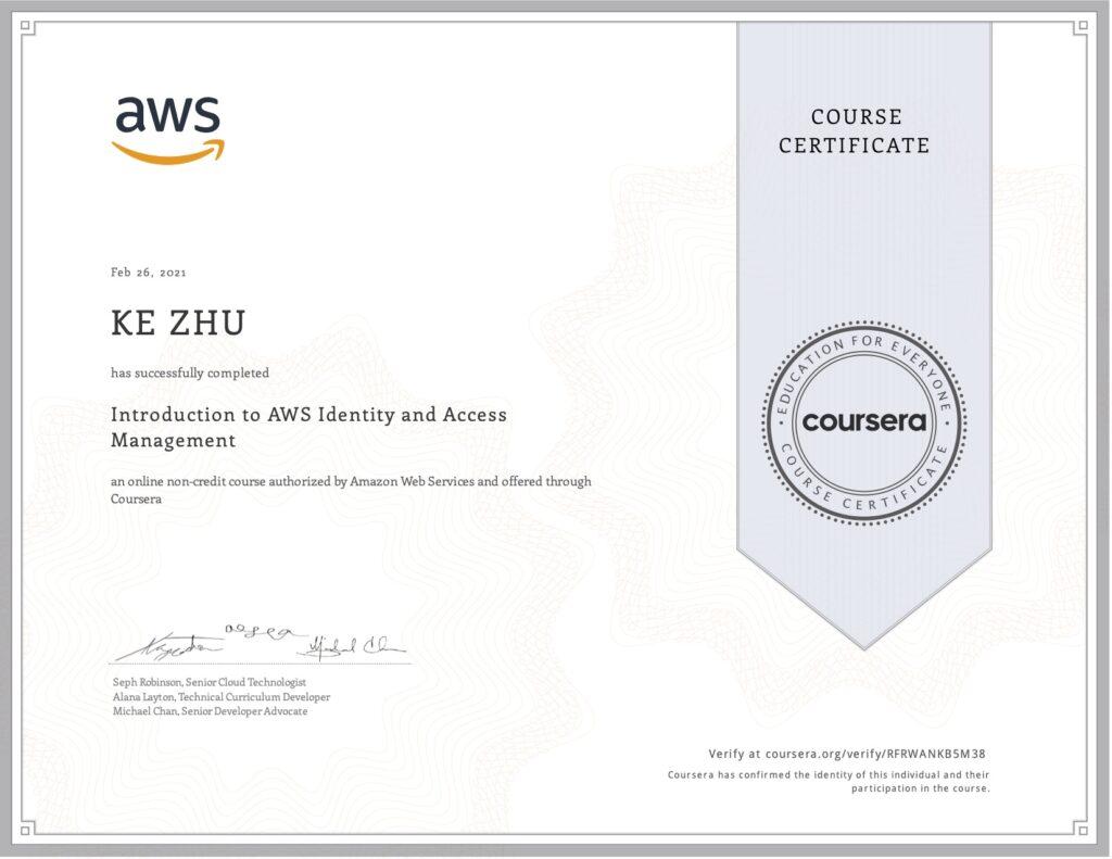 Certificate Introduction to AWS Identity and Access Management