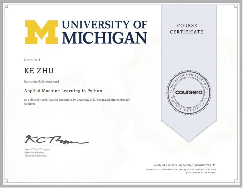 Certificate Applied Machine Learning in Python