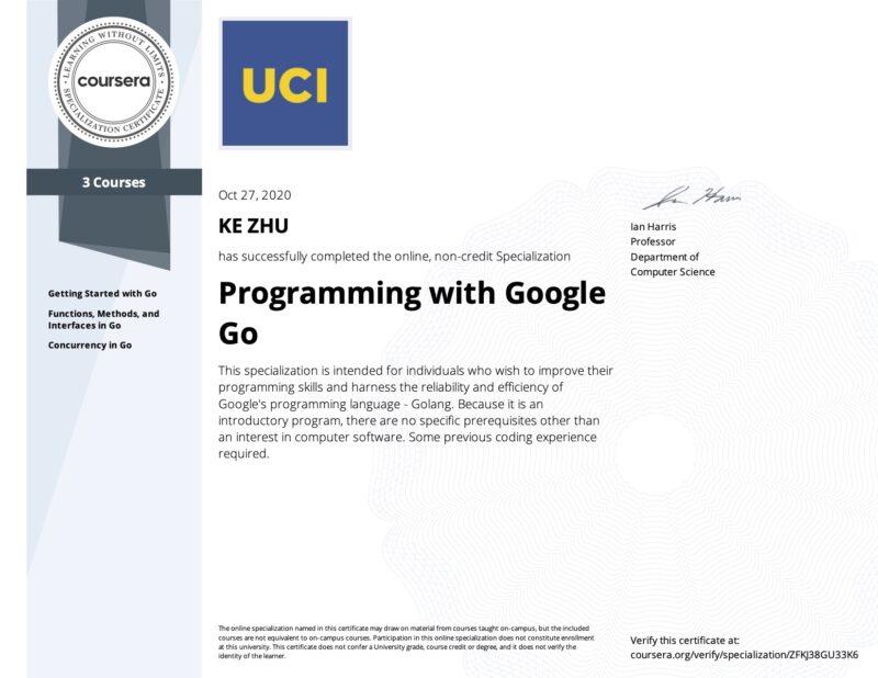 Specialization Certificate Programming with Google Go