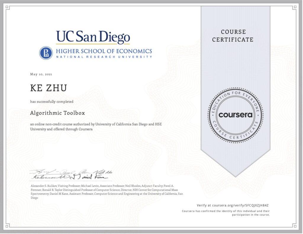 Certificate Algorithmic Toolbox