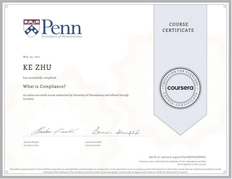 What is Compliance - 👁 My #56 course certificate from Coursera - KZHU.ai