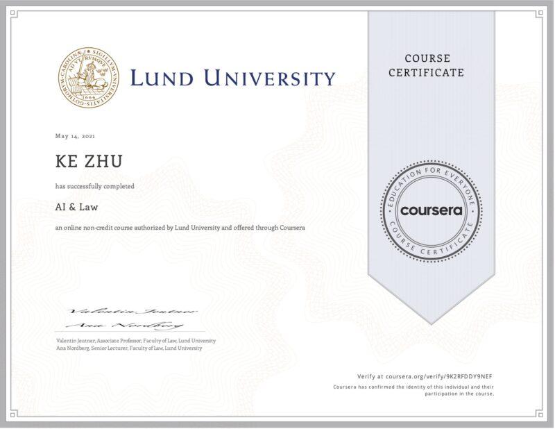 Certificate AI and Law