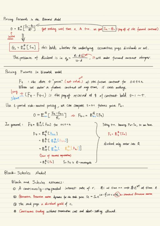 Pricing forwards in the binomial model, Pricing futures in the binomial model, Black-Scholes model