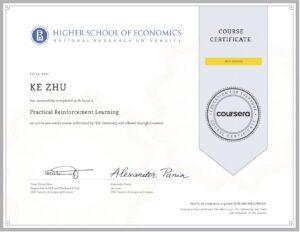 Certificate Practical Reinforcement Learning