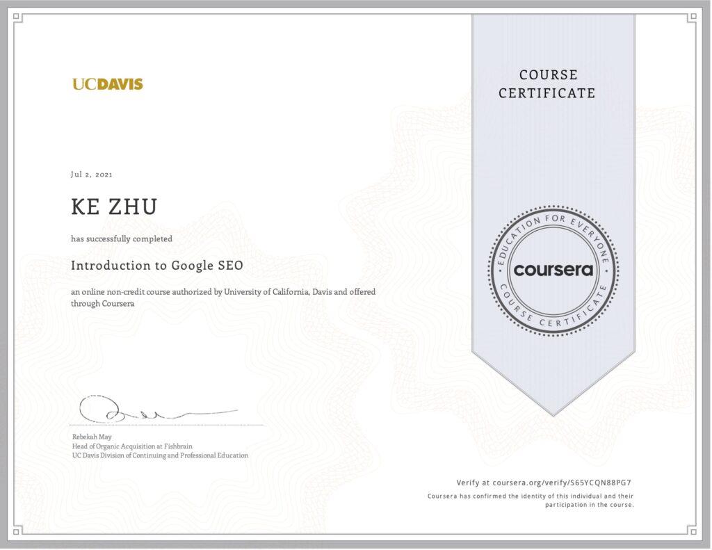 Certificate Introduction to Google SEO