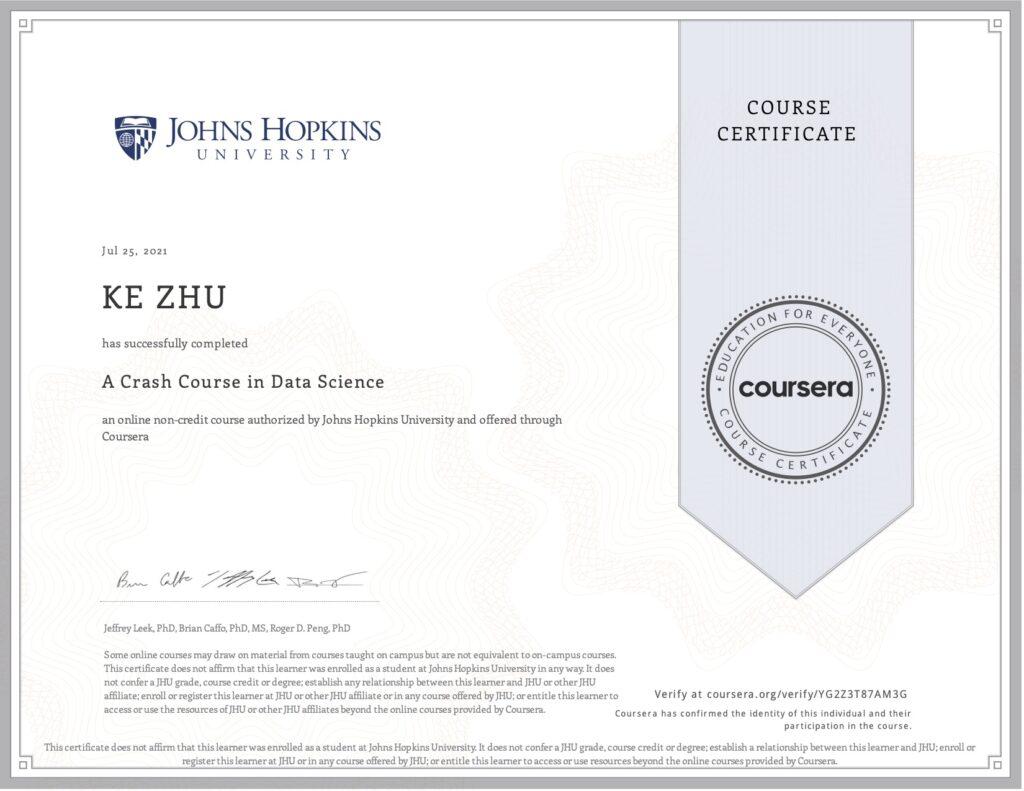 Certificate A Crash Course In Data Science