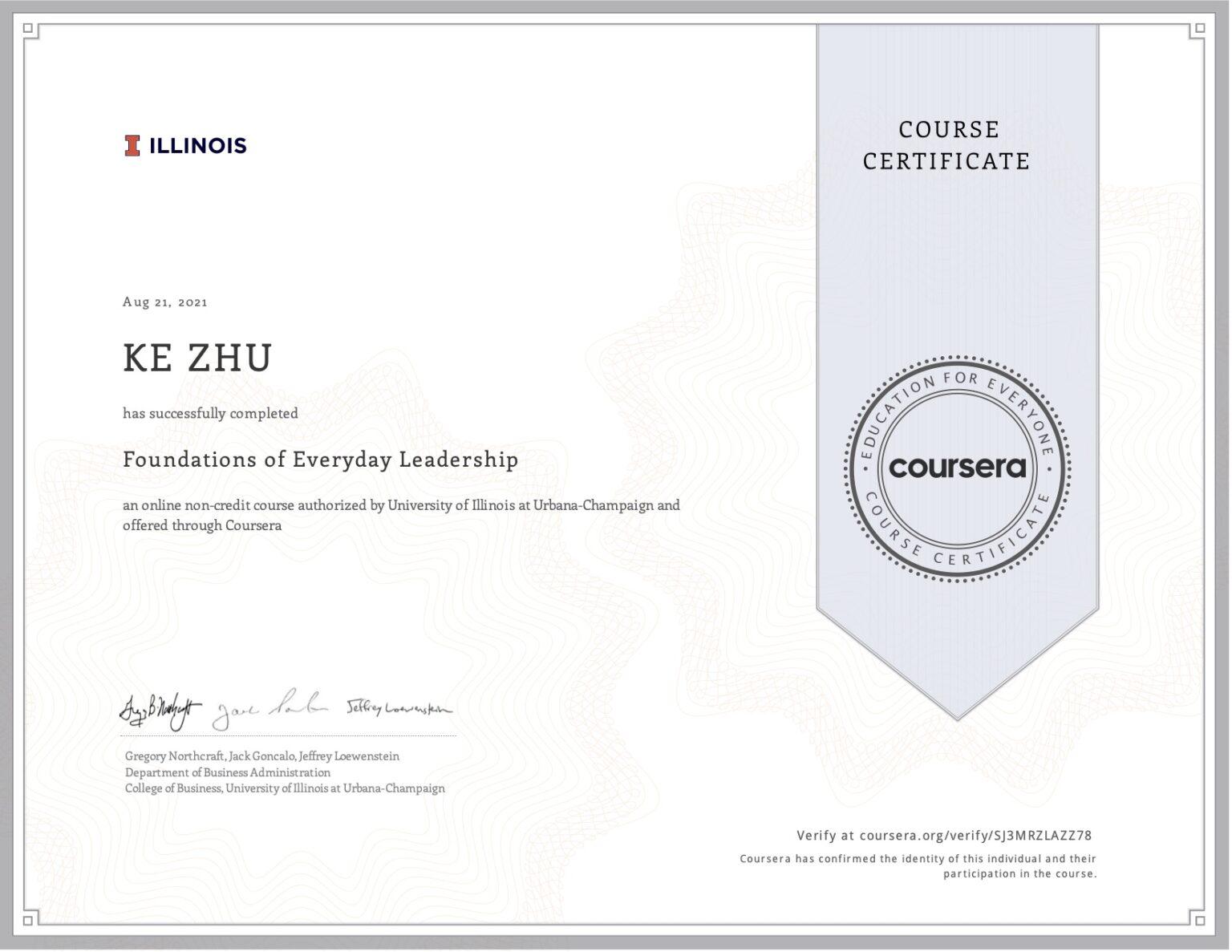 Foundations of Everyday Leadership 🦄 My #65 course certificate from