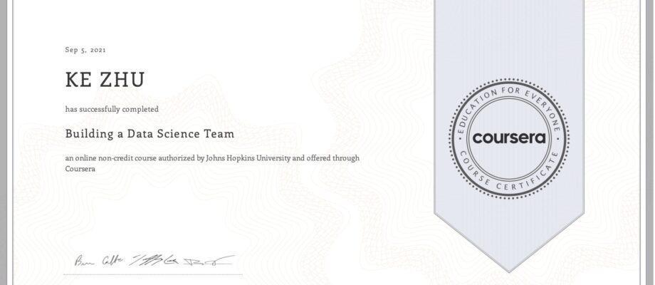 Certificate Building a Data Science Team