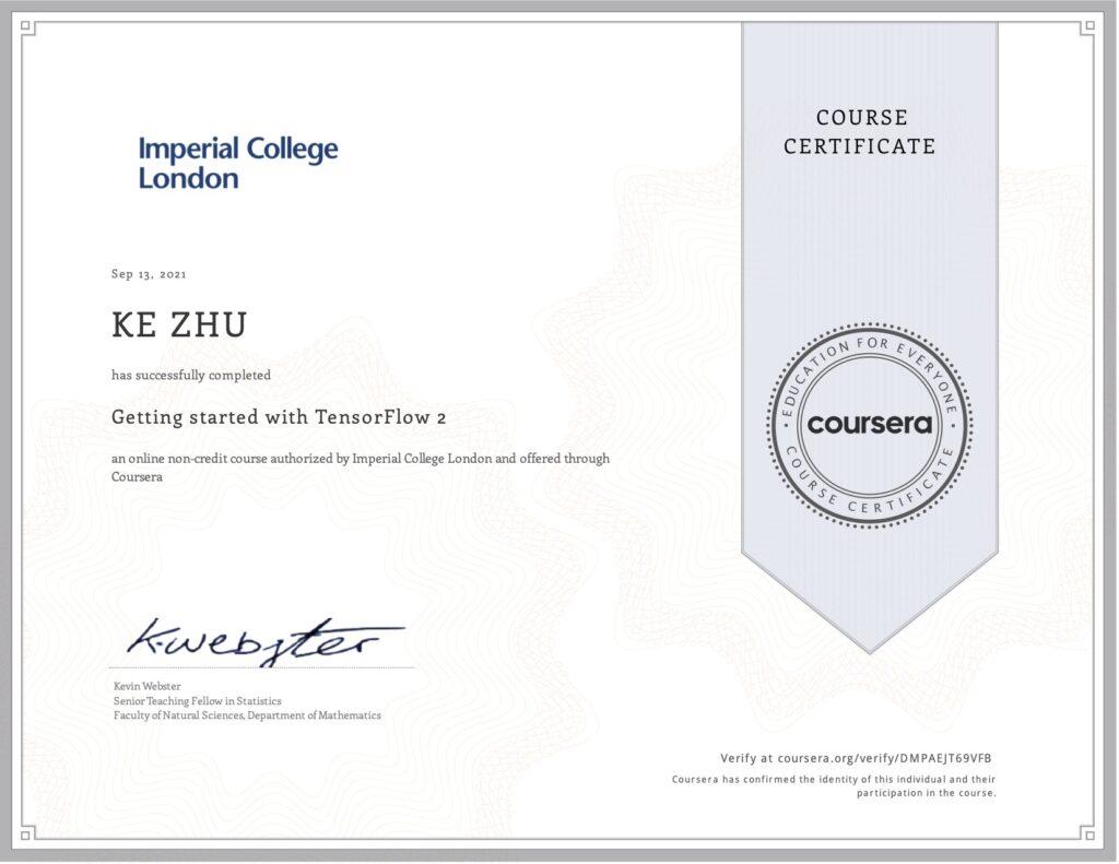 Certificate Getting Started with Tensorflow 2