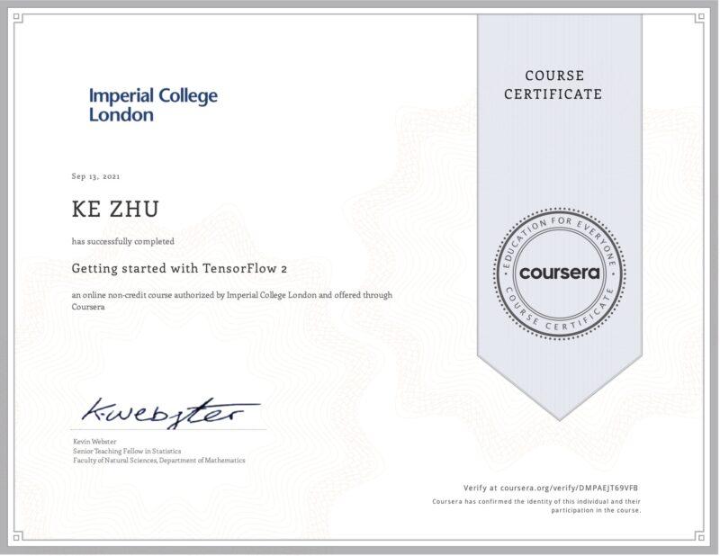 Certificate Getting Started with Tensorflow 2