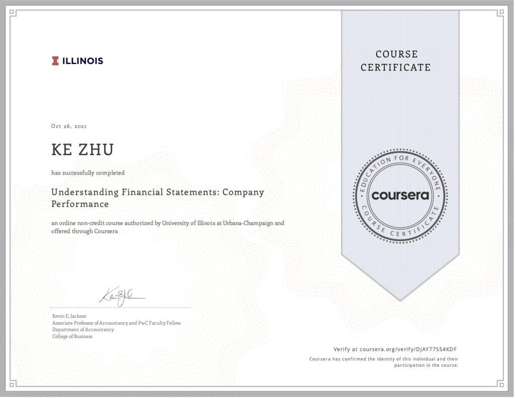 Certificate Understanding Financial Statements: Company Performance