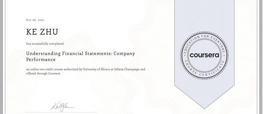 Certificate Understanding Financial Statements: Company Performance
