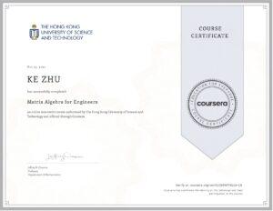 Certificate Matrix Algebra for Engineers