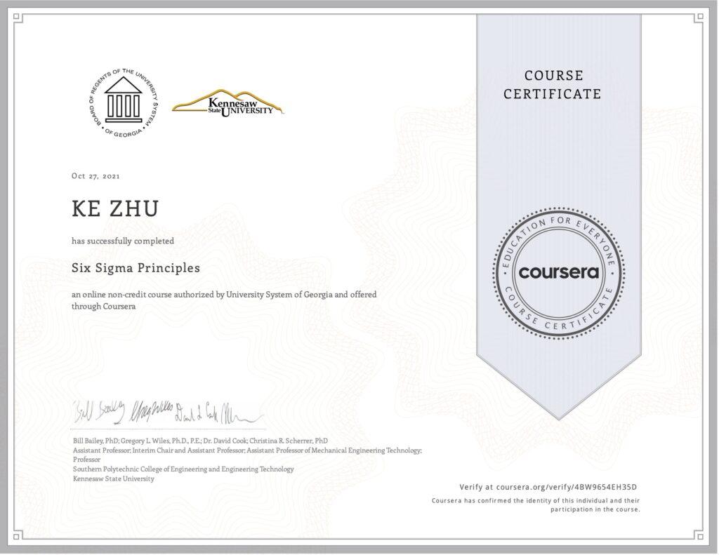 Certificate Six Sigma Principles