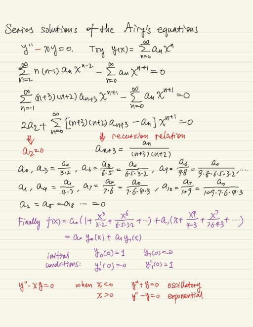 Series solutions method of Airy's equations