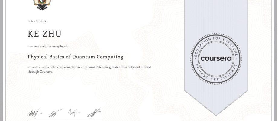 Certificate Physical Basics of Quantum Computing