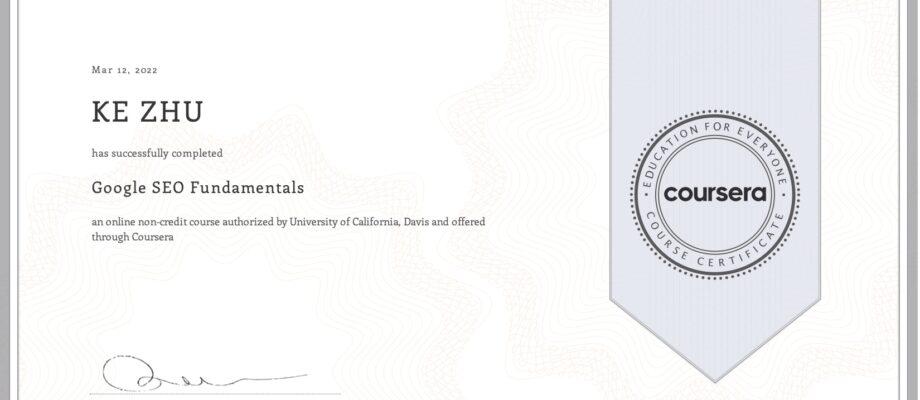 Certificate Google SEO Fundamentals