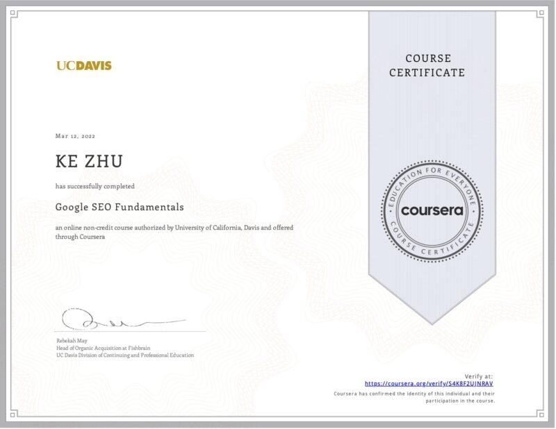 Certificate Google SEO Fundamentals