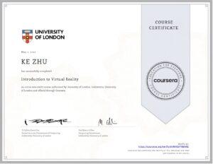 Certificate Introduction to Virtual Reality