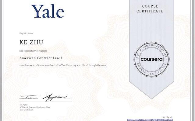 Certificate American Contract Law I