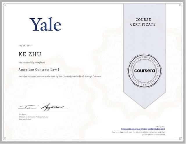 Certificate American Contract Law I