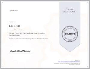 Certificate Google Cloud Big Data and Machine Learning Fundamentals