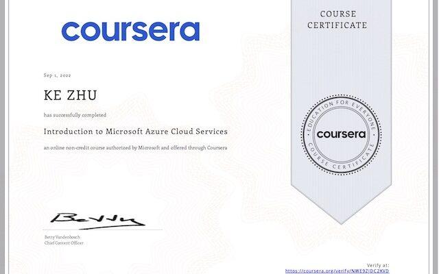 Certificate Introduction to Microsoft Azure Cloud Services
