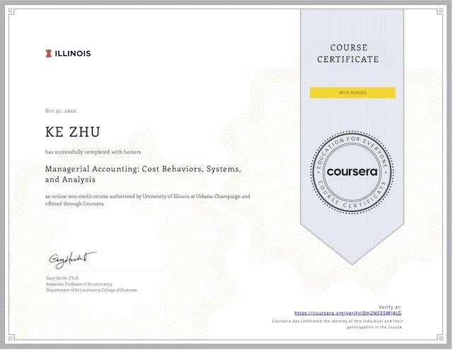 Certificate Managerial Accounting: Cost Behaviors, Systems, and Analysis