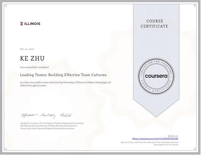 Certioficate Leading Teams: Building Effective Team Cultures