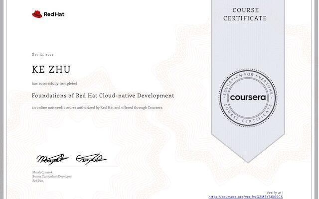 Certificate Foundations of Red Hat Cloud-native Development