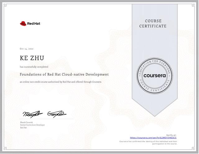 Certificate Foundations of Red Hat Cloud-native Development