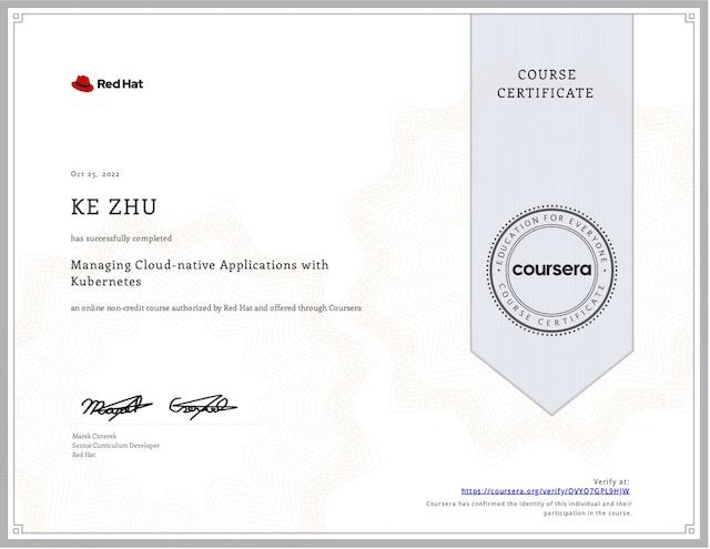 Certificate Managing Cloud-Native Applications with Kubernetes
