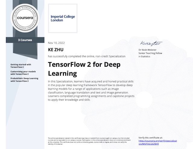 Certificate TensorFlow 2 for Deep Learning