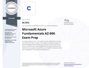 Certificate Microsoft Azure Fundamentals AZ-900 Exam Prep