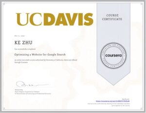 Certificate Optimizing a Website for Google Search