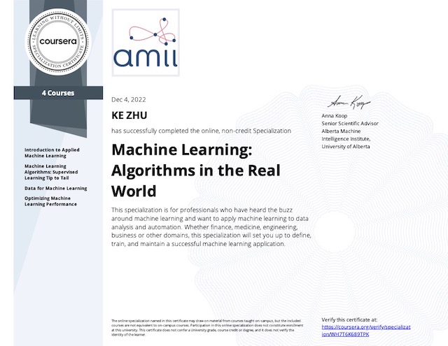 Certificate Machine Learning: Algorithms in the Real World
