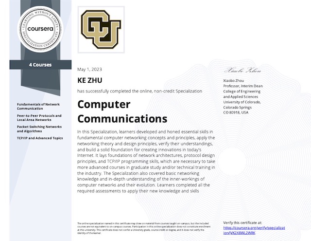 Certificate Computer Communications