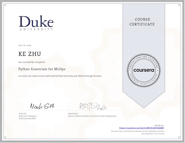 Certificate Python Essentials for MLOps