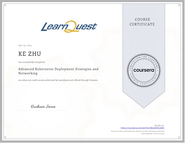 Certificate Advanced Kubernetes Deployment Strategies and Networking